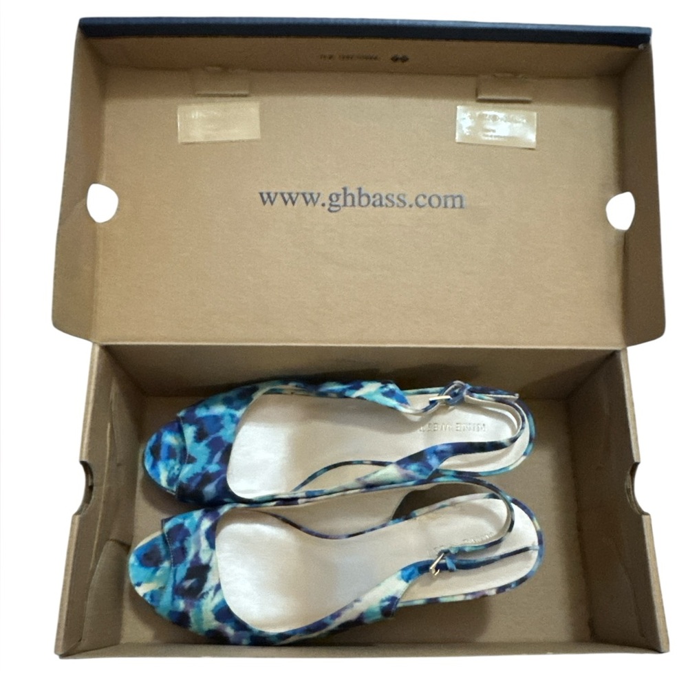 Nine West Blue Multi-Print Tie Dye Wild Print Peep-Toe Slingback Heels Size 10 - Picture 7 of 10